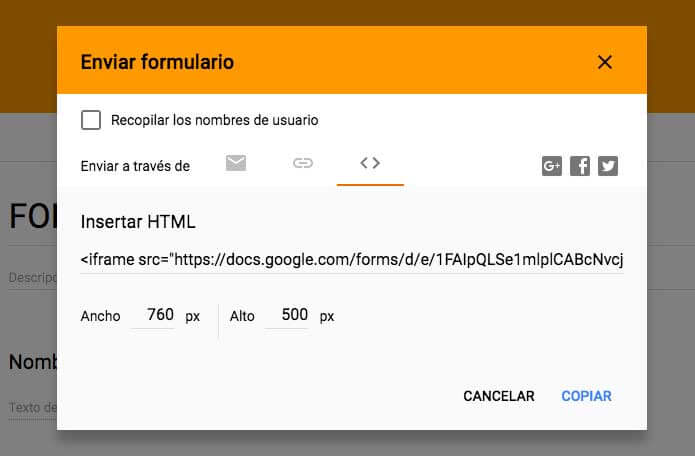 CÃ³digo incrustar formulario google drive