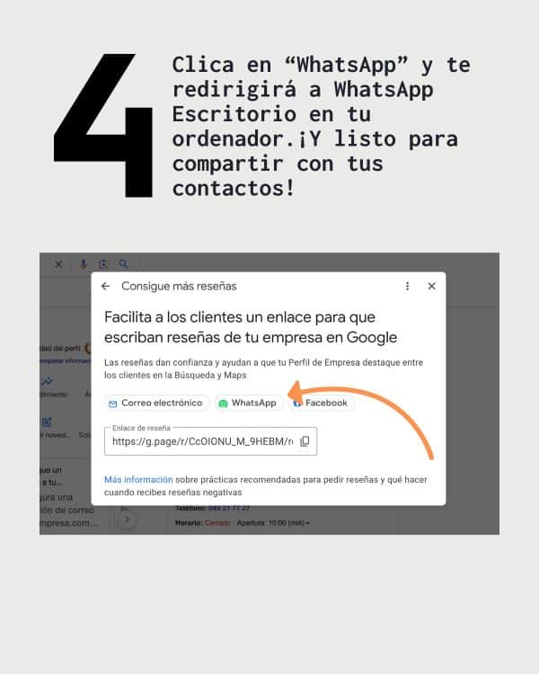 Cómo compartir por WhatsApp la reseña de Google desde un PC